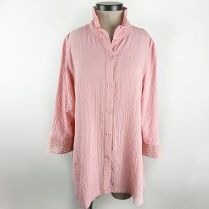 Ali Miles Pink Textured Eyelet Swing Button Pockets Wire Collar Tunic Top Medium